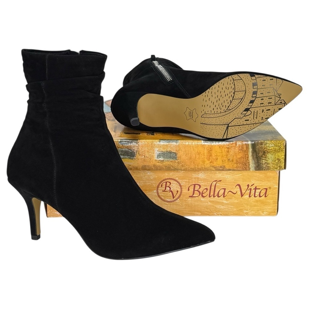 Bella Bita Danielle Black Kidsuede Leather Womens Heeled Ankle Boots Size 10M - Picture 12 of 13